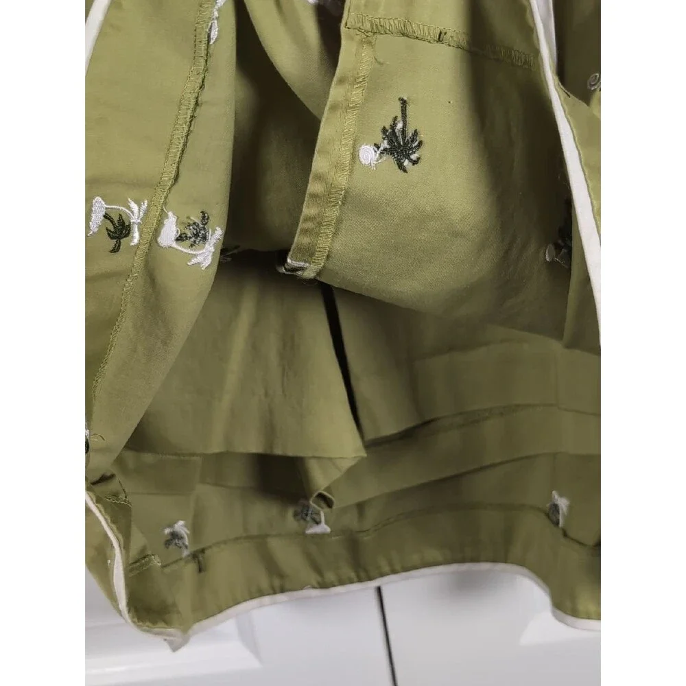 Vintage Island Republic Olive Green Palm Tree Embroidered Mini Skirt Wrap Skort